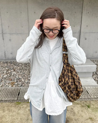 Round neck ribbed cardigan