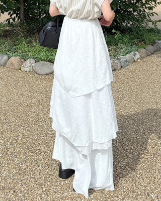 Asymmetrical tiered banded long skirt