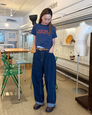 Wide-fit low-rise denim pants