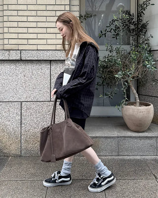 Checked hooded shirt