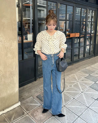 Polka dot frill blouse