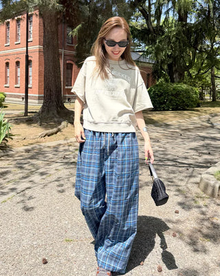 Wide-fit check easy pants