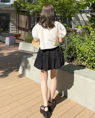 Ribbon Point Dot Pattern Balloon Fit Mini Skirt