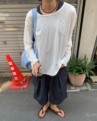 Sheer Oversized U-Neck Long-Sleeve T-Shirt