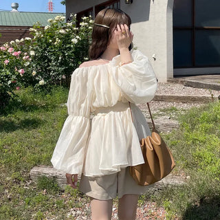 Off-shoulder chiffon blouse dress