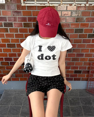 Polka Dot Elastic Waist Shorts