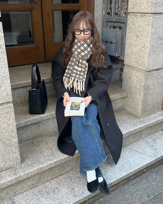 Big check fringe scarf