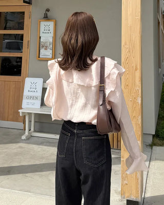 Ruffled V-neck blouse