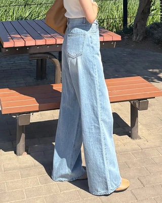Washed wide denim pants