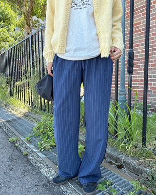 Suede stripe elastic waist pants