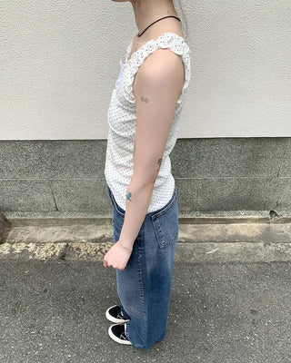 Pindot Ribbon Gathered Elastic Tank Top
