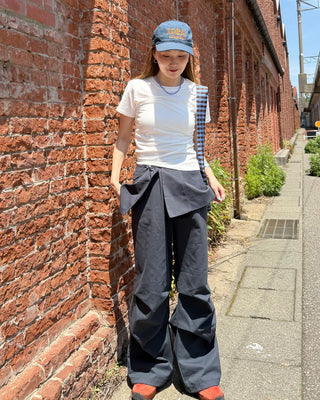 Unique pintuck semi-cropped French T-shirt