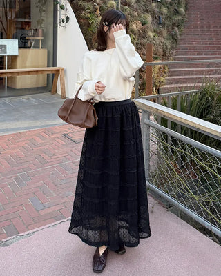 Polka Dot Frill Long Skirt