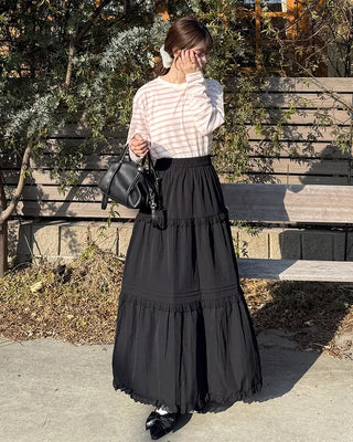 Simple striped round neck long sleeve T-shirt
