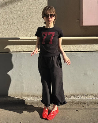 Frilled hem wide half pants