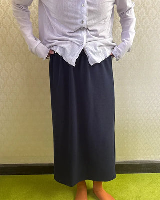 Elastic waist ribbed long skirt