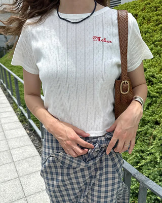 Perforated Cropped Short-Sleeve T-Shirt