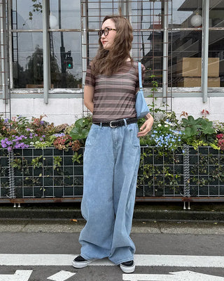Checkered sheer short-sleeved T-shirt