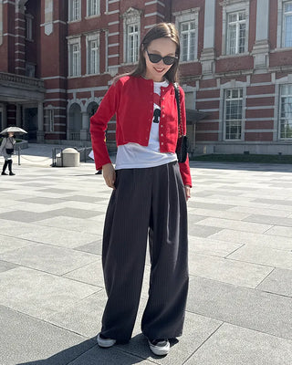 Pintuck striped wide slacks