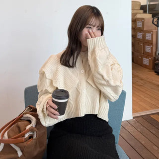 Double ruffle knit cardigan