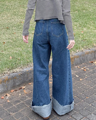 Side pintuck wide denim pants