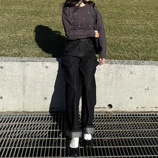 Stitch Point Wide Denim Pants