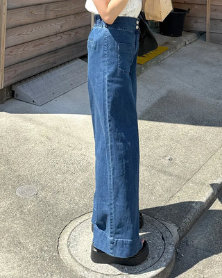 Pocket Two-Button Wide Denim Pants