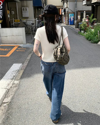 Washed denim wide-leg pants