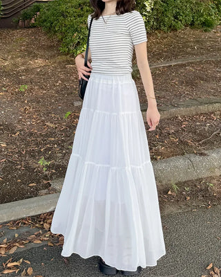 Striped short-sleeved off-shoulder T-shirt