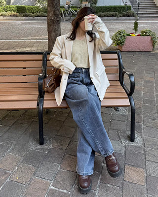 Wide vintage wash denim pants
