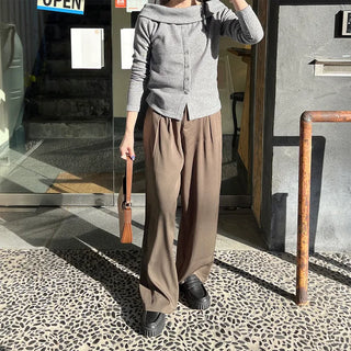 Off-shoulder button knit