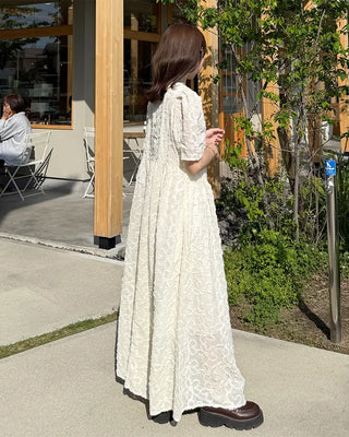 Flower Pattern Puff Long Dress