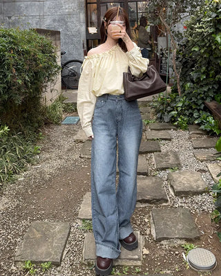 Shirred off-shoulder blouse with frill detail