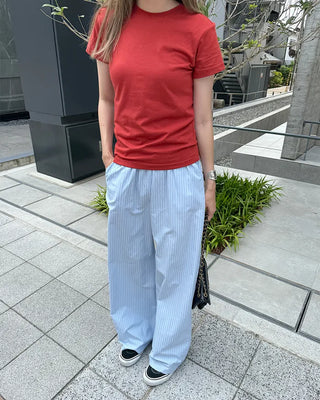 Striped layered wrap skirt set with banding pants