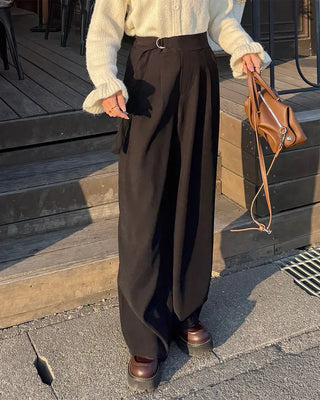 Belted back elastic waist slacks