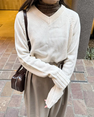 V-neck raglan sleeve knit