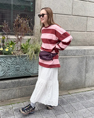 Perforated lace maxi skirt