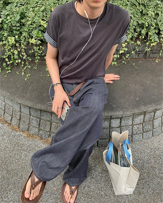 Checked Roll-Up Short-Sleeve T-Shirt