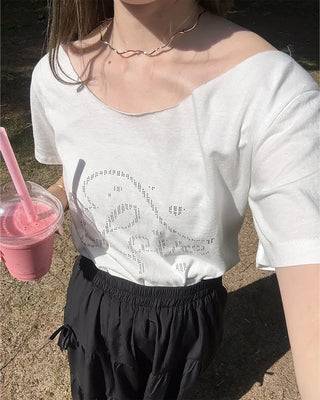 Love Lettering Pixel One-Shoulder T-Shirt