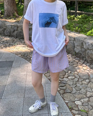 Elastic waist striped shorts