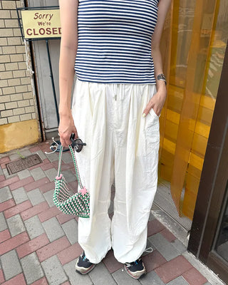 (Unisex) Back Elastic Wide Fit Nylon Pants