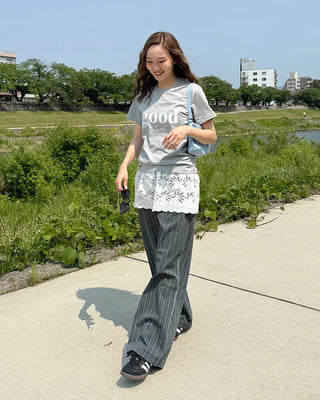 Loose-fit striped banding pants