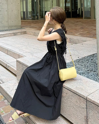V-neck shirred long dress