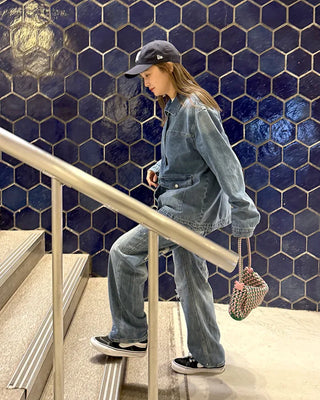 Denim midi zip-up jacket
