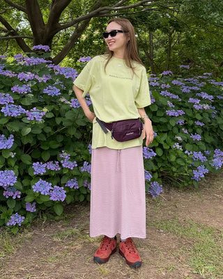 Bordered waist drawstring maxi skirt