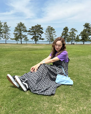 Checked long camisole dress