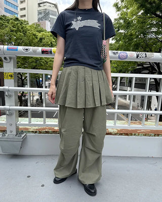 Pleated skirt wide slacks