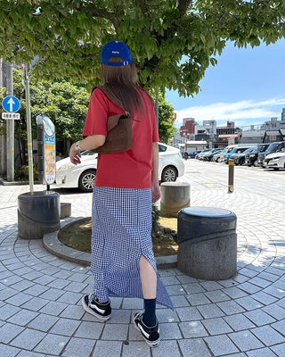 Gingham check maxi skirt