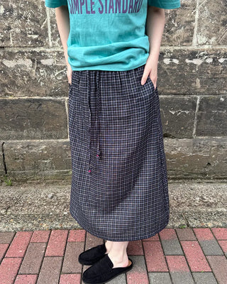 Checkered midi skirt with waist string