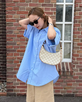 (Unisex) Oxford Overfit Half Sleeve Shirt